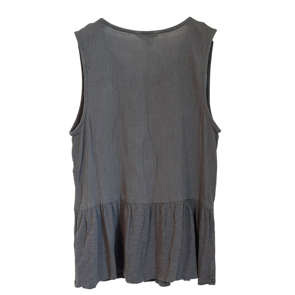 Lucky Brand Boho Embroidered Tank Top Womens M Grey Peplum Summer Festival Chic - Picture 3 of 12
